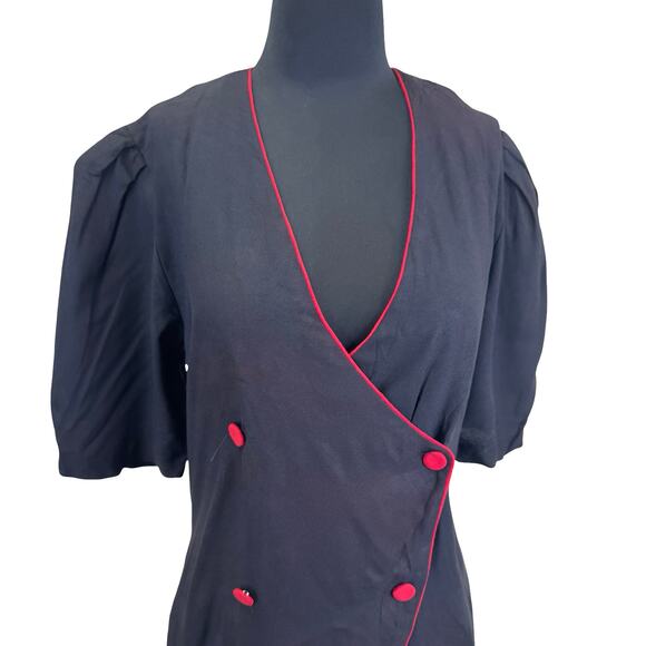 1980s Black Red Trim Wiggle Dress by Cactus NYC – Size 14 – Pinup Style - Picture 1 of 16